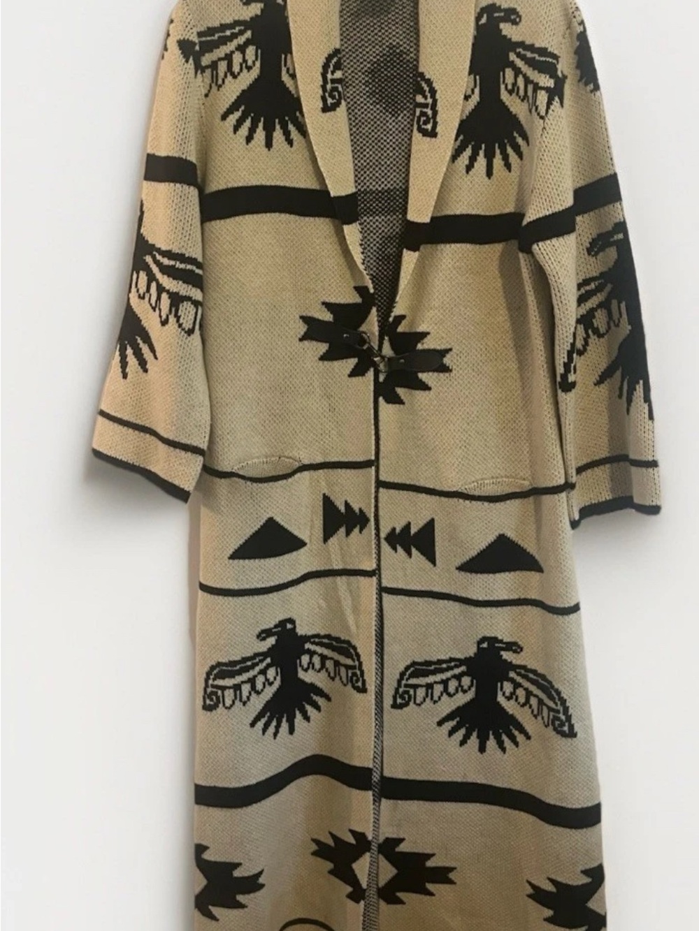 Vertigo Aztec Geometric Thunderbird Long Duster Cardigan Coat M Large MSRP $328